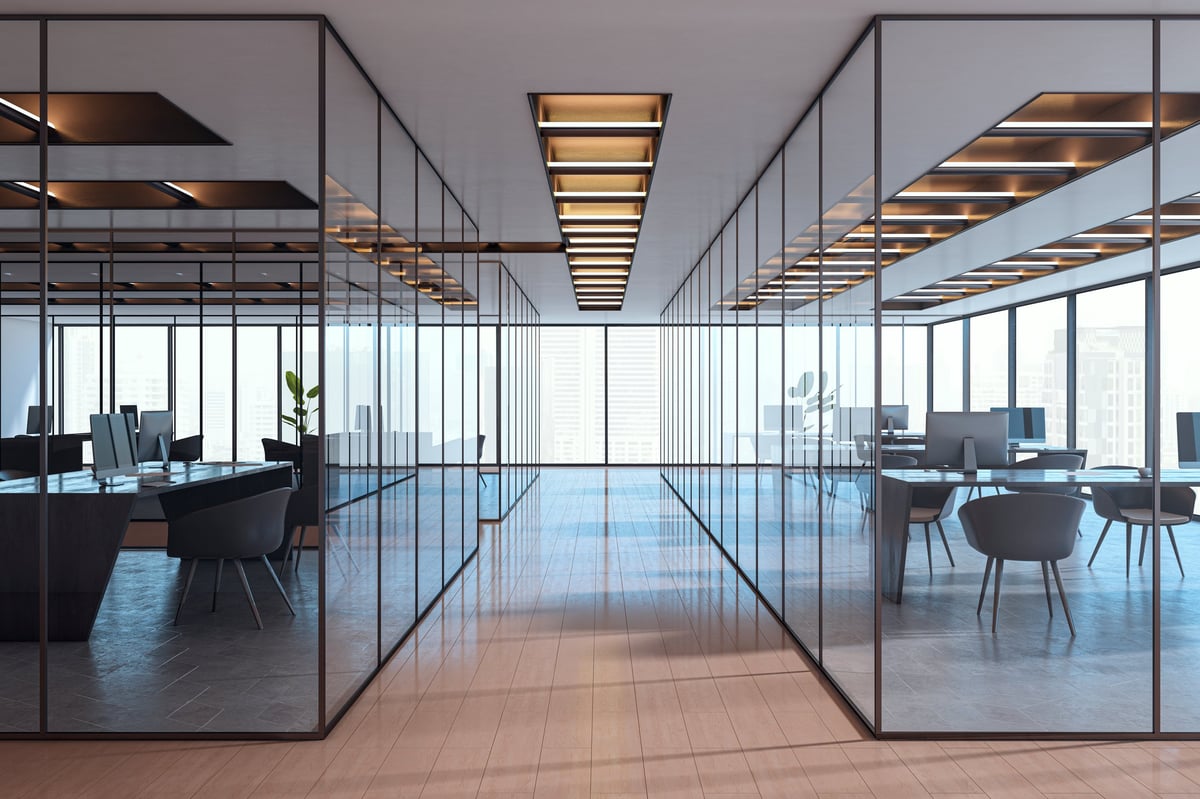 Contemporary workspace with city view