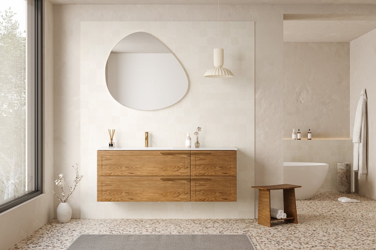 Modern bathroom design with wooden vanity