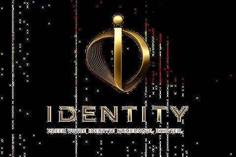 Golden IDENTITY logo with stylized symbol on black background